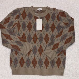 Jamie Kay Beige Argyle Knit Sweater with Rust & Gray Diamonds boys 7